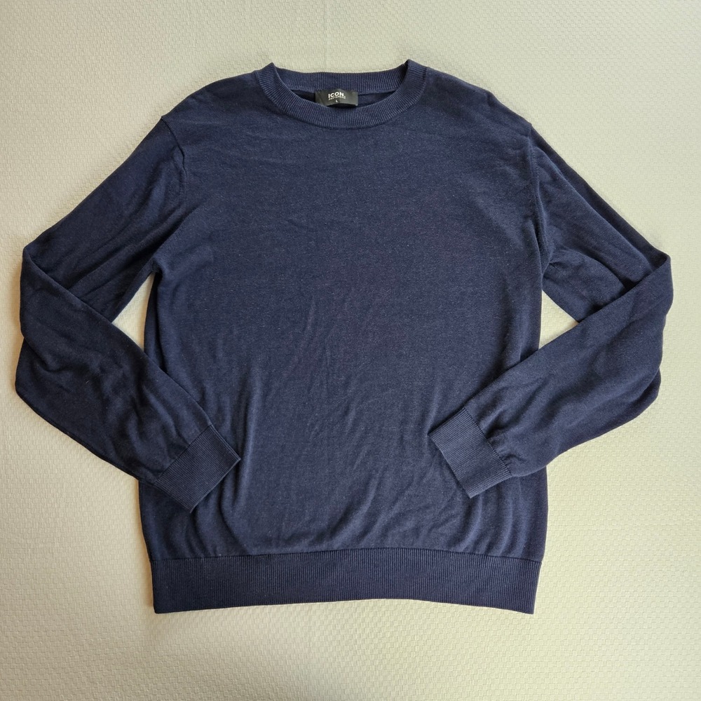 Icon Amsterdam Mens L Navy Crewneck Sweater Quiet Luxury Minimalism Heritage